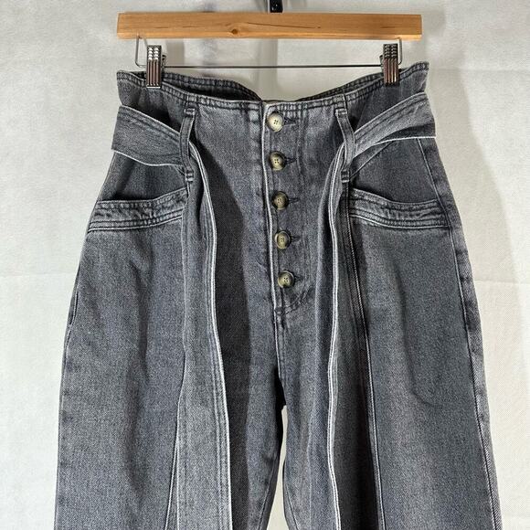 Sezane Maxime Belted Exposed Button Fly Jeans Gray Size FR 38 US 6 - Picture 9 of 15